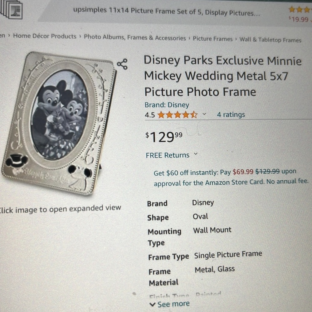 Disney park exclusive new in box Disney Mickey and Minnie wedding picture frame.